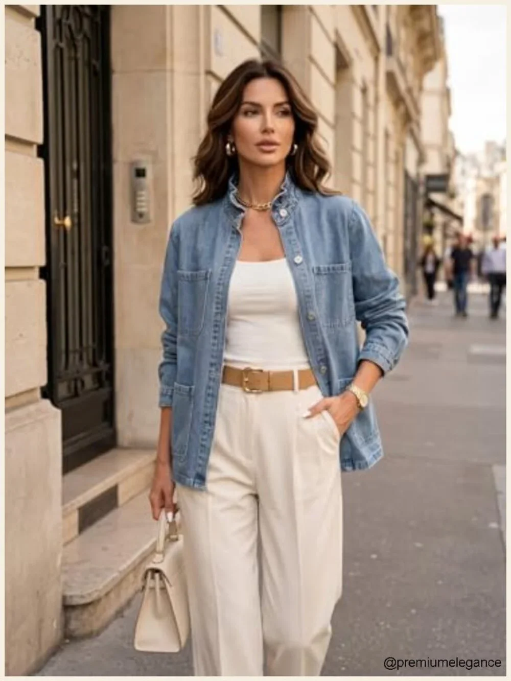 Button Down Ruffle Casual Oversized Cropped Jean Jacket with Pockets